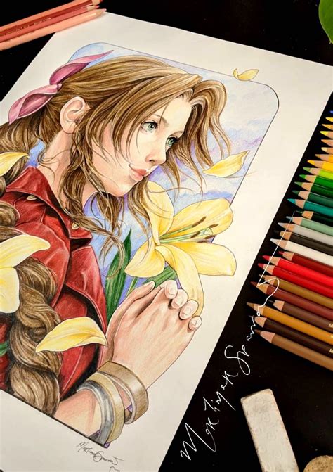 Aerith Final Fantasy 7 Remake Drawing Art Print Etsy Uk