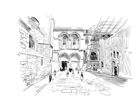 Israel Streets Of Jerusalem Hand Drawn Sketch Vector Illustration