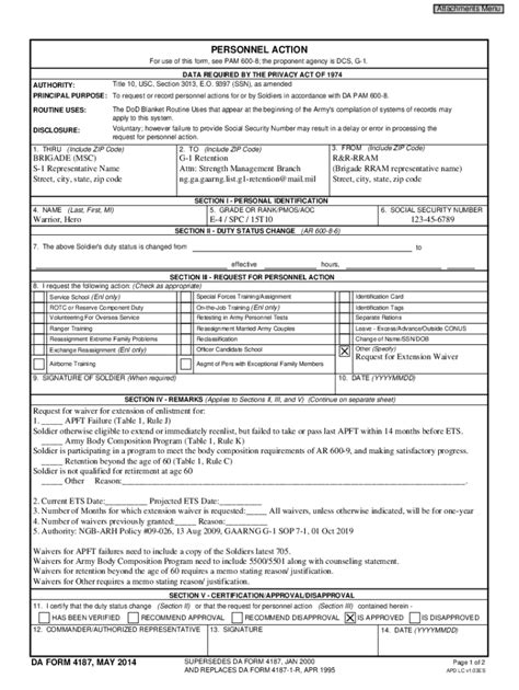 Fillable Online New Da Form 4187pdf Attachments Menu Personnel