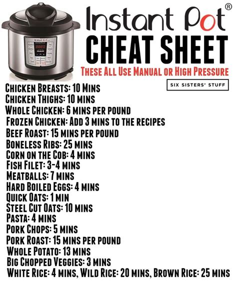 Instant pot cheat sheet | Instant pot recipes, Instant pot dinner recipes, Easy instant pot recipes