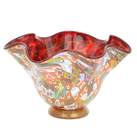 Glassofvenice Murano Glass Millefiori Gold Fazzoletto Bowl Murano Glass Murano Glass Vase