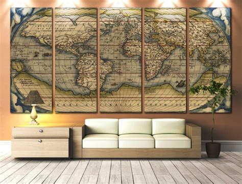 Large Wall Art World Map Canvas Print Vintage World Map Print