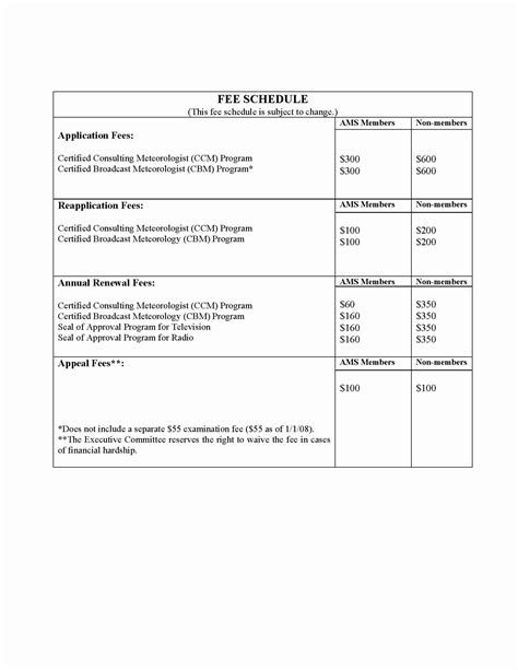 Consultant Fee Schedule Template