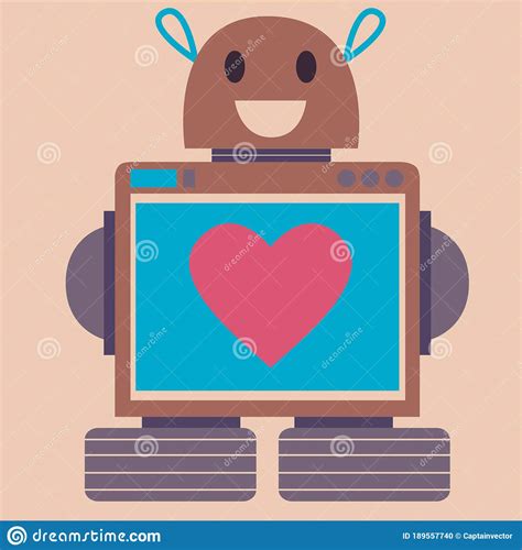 Robot With Heart Vector Illustration Decorative Design Stock Vector