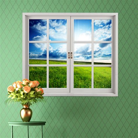 Rajahubri beach seascape window wall sticker palm tree and hammock fake window wall decals removable tropical sea window view wall stickers decal for living room. Grassland 3D Artificial Window View Blue Sky 3D Wall ...