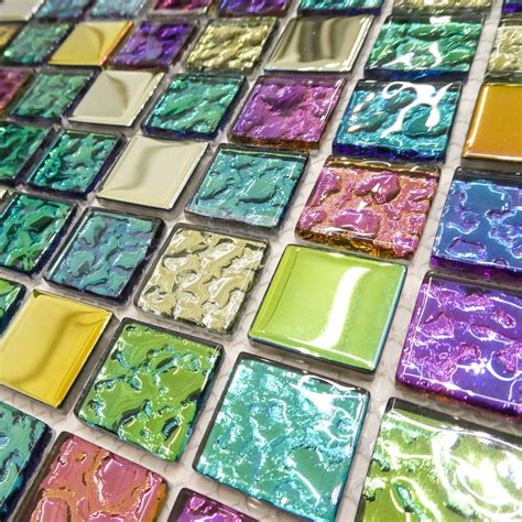 Iridescent Mix Glass Square Mosaic Tiles Walls Floors Bathroom Kitchen 30cm X 30cm 1 Sheet 30cm