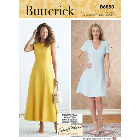 Misses Jewel Or V Neck Fit And Flare Dresses Butterick Sewing Pattern 6850 Size 6 22 Sew