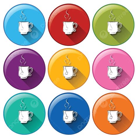 Circle Buttons With Cups Of Tea Cup Colourful Background Vector Cup