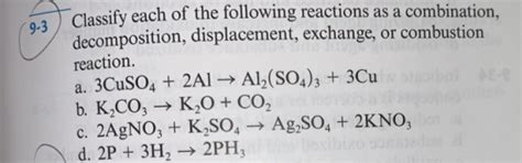 For each of the following reactions, identify the missing. Types Of Chemical Reactions Classify Each Of These ...