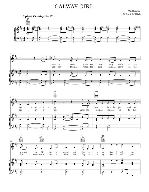 Galway Girl Sheet Music For Piano Vocals By Celtic Thunder Official