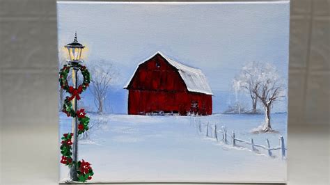 Red Barn In Winter ️ Acrylic Painting Tutorial Youtube