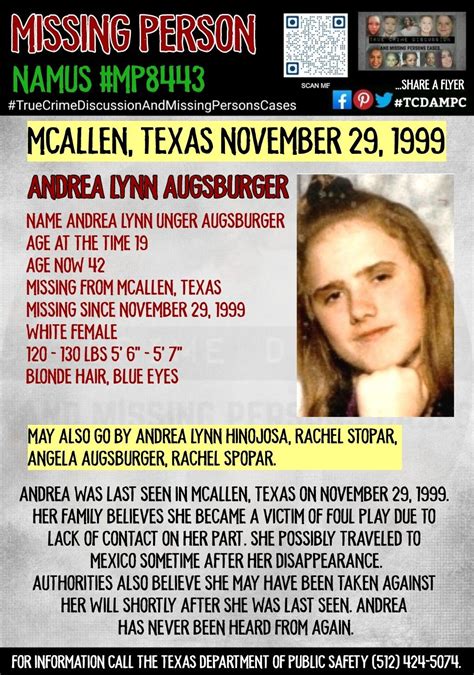 missing texas tcdampc andrealynnungeraugsburger coldcase missingperson unsolved where