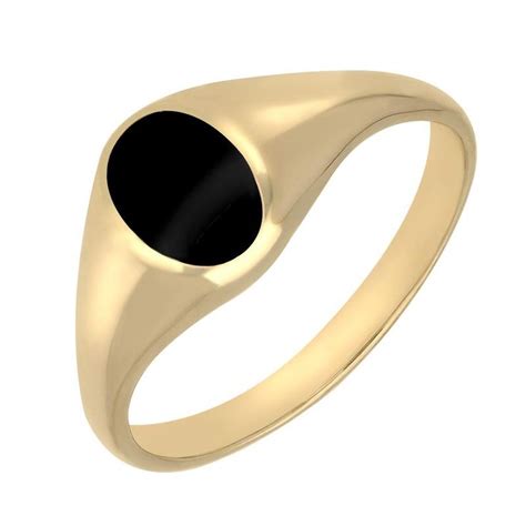 9ct Yellow Gold Whitby Jet Small Oval Signet Ring Gemstone Engagement