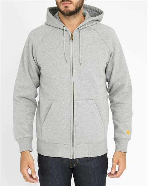 Carhartt Light Grey Jacket Zipped Hooded Sweatshirt In Gray For Men
