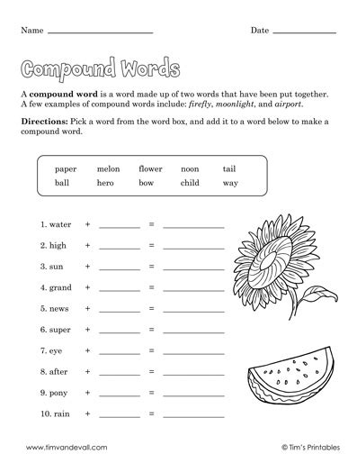 Compound Word Worksheets Tims Printables