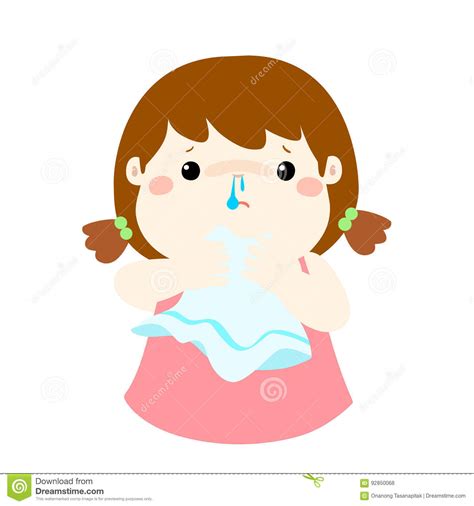 Sick Girl Runny Nose Cartoon Stock Vector Illustration