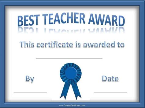 Teacher Of The Year Award Certificates