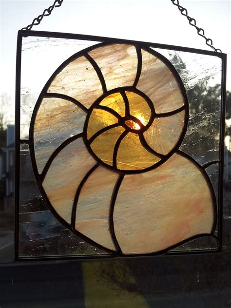 Beautiful Nautilus Seashell Shell Stained Glass Panel