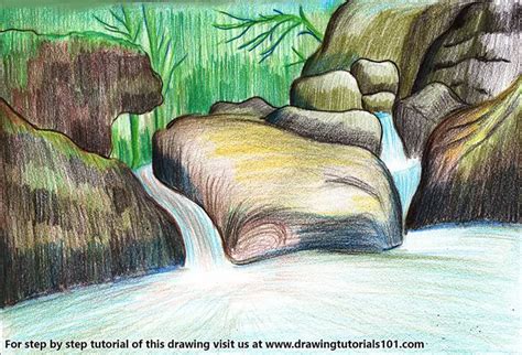 How To Draw A Waterfall Scenery Waterfalls Step By Step