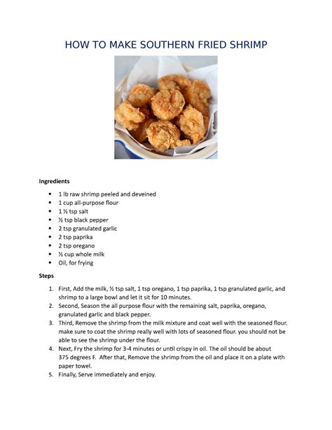 Procedure Text About Food How To Make Southern Fried Shrimp