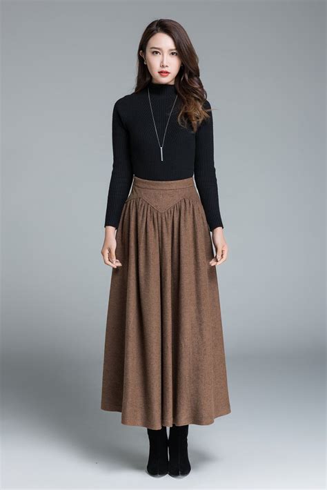 Wool Skirt Brown Skirt Long Skirt Women Skirt Vintage Etsy Long