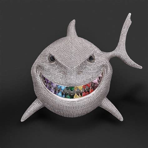 Iced Rainbow Teeth Shark Pendant 5 Inch Tall 6ix9ine Handcraft Custom