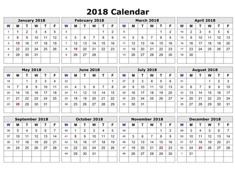 Yearly Calendar 2018 Printable Activity Shelter