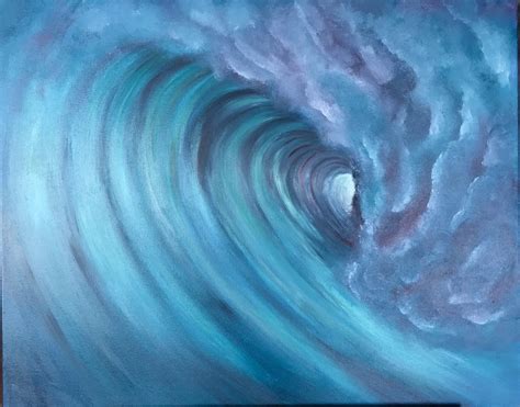 Inner Glow Hawaiian Pipeline Barrel Ocean Wave Oil Painting Painted