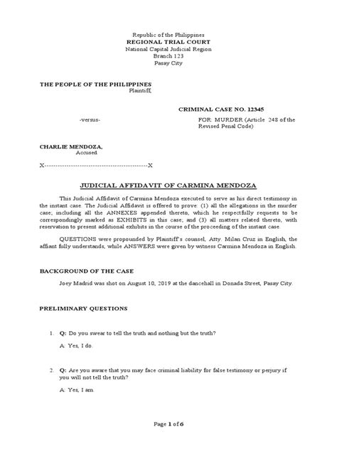 Judicial Affidavit Sample 2 Pdf Affidavit Perjury
