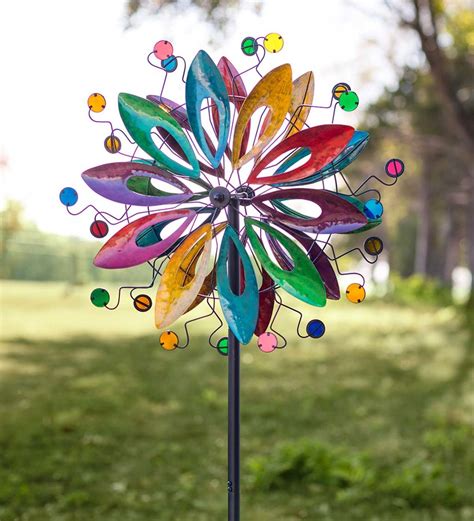 Colorful Dual Rotor Flower And Disc Metal Wind Spinner All Wind