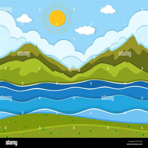 A Beautiful River Landscape Illustration Stock Vector Image And Art Alamy