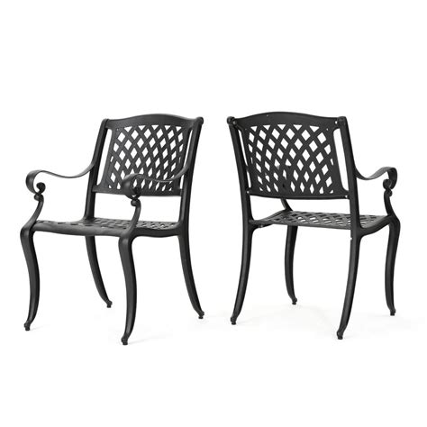 Black, aluminum patio furniture : Noble House Hallandale Black 2-Pack Aluminum Outdoor ...