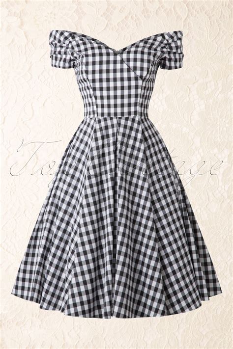 50s Fatale Gingham Swing Dress In Black And White