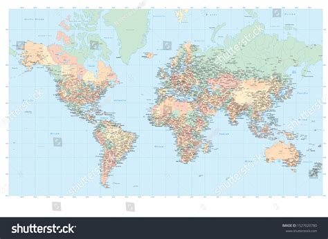Highly Detailed Political World Map With Royalty Free Stock Vector