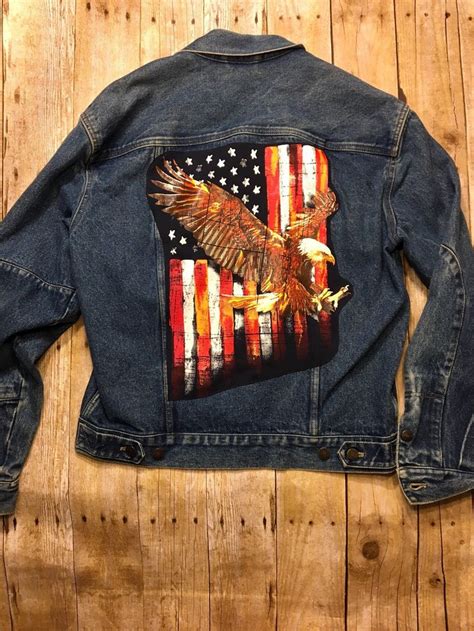 Vintage Denim Jacket Upcycled With Patriotic Back Patch Etsy Vintage Denim Jacket Denim
