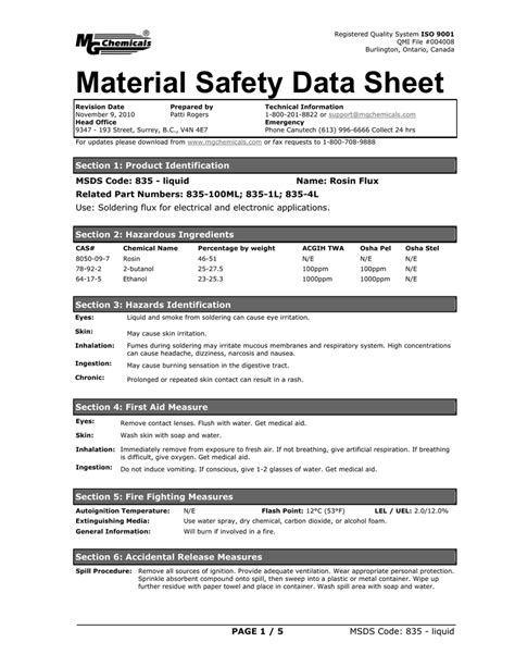 Material Safety Data Sheet Sample Form Images And Photos Finder