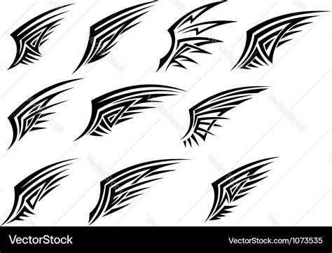 Set Of Black Tribal Wing Tattoos Royalty Free Vector Image
