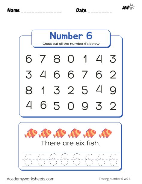 Learning The Number 6 Tracing Academy Worksheets