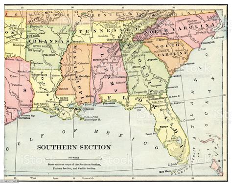 Map Of Usa Southern States 1897 Stock Illustration Download Image Now