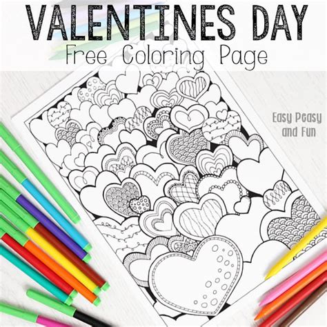Valentines coloring pages for adults. Hearts Valentines Day Coloring Page for Adults - Easy ...