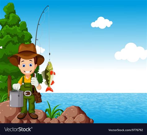 Fisherman Cartoon Royalty Free Vector Image VectorStock