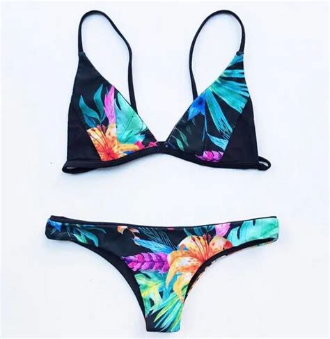 women floral triangle bandage bikini set padded push up swimwear swimsuit bathing suit beach