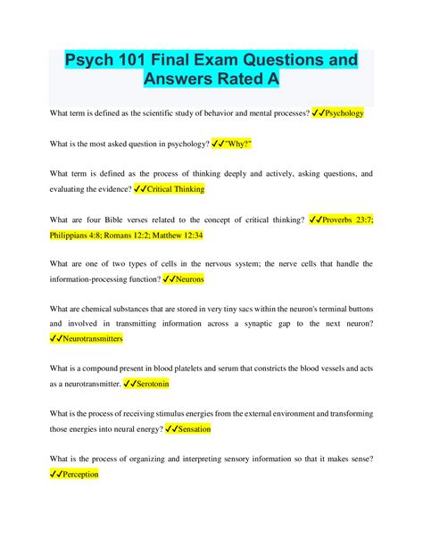 Psych 101 Final Exam Questions And Answers Rated A Browsegrades