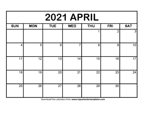 Downloadcalendar April 2021 Blank Calendar 2021 April Free Printable