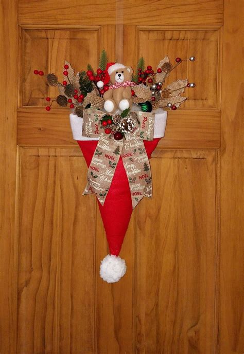 Christmas Holiday Upside Down Santa Hat Door Decor Wreath Etsy