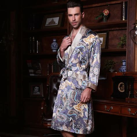 2017 new male silk satin long sleeve kimono sleepwear 100 silk high quality men bathing robe