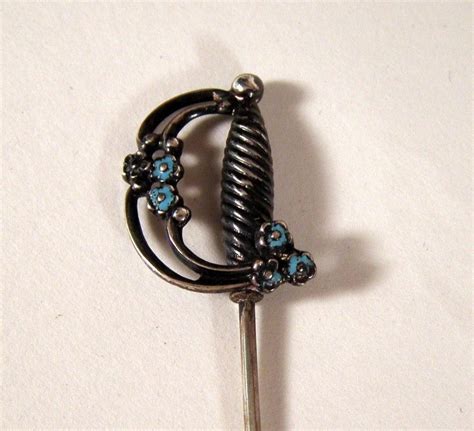 Victorian Edwardian Sterling Silver Enameled Forget Me Not Hatpin Hat