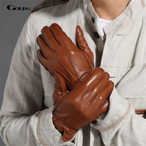 Gours 2017 New Mens Winter Genuine Leather Gloves Fashion Brand Black