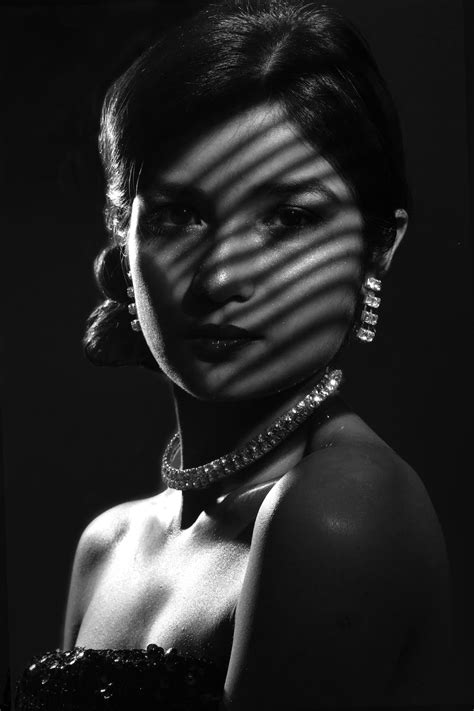Grayscale Portrait Photo Of Blinder Light Shadow On Womans Face · Free