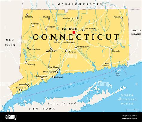 Connecticut Carte Politique Avec La Capitale Hartford État Du